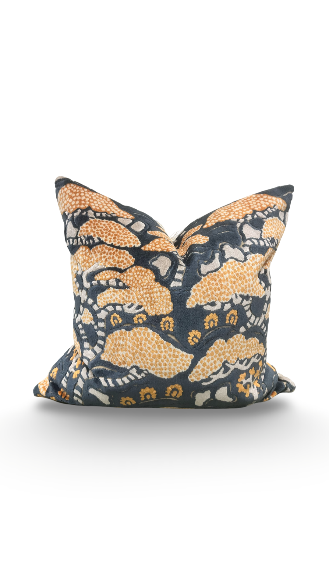 Elegant Pillow in Bonsai & Gingko Midnight Orange - 20x20" Knife Edge Decorative Pillow