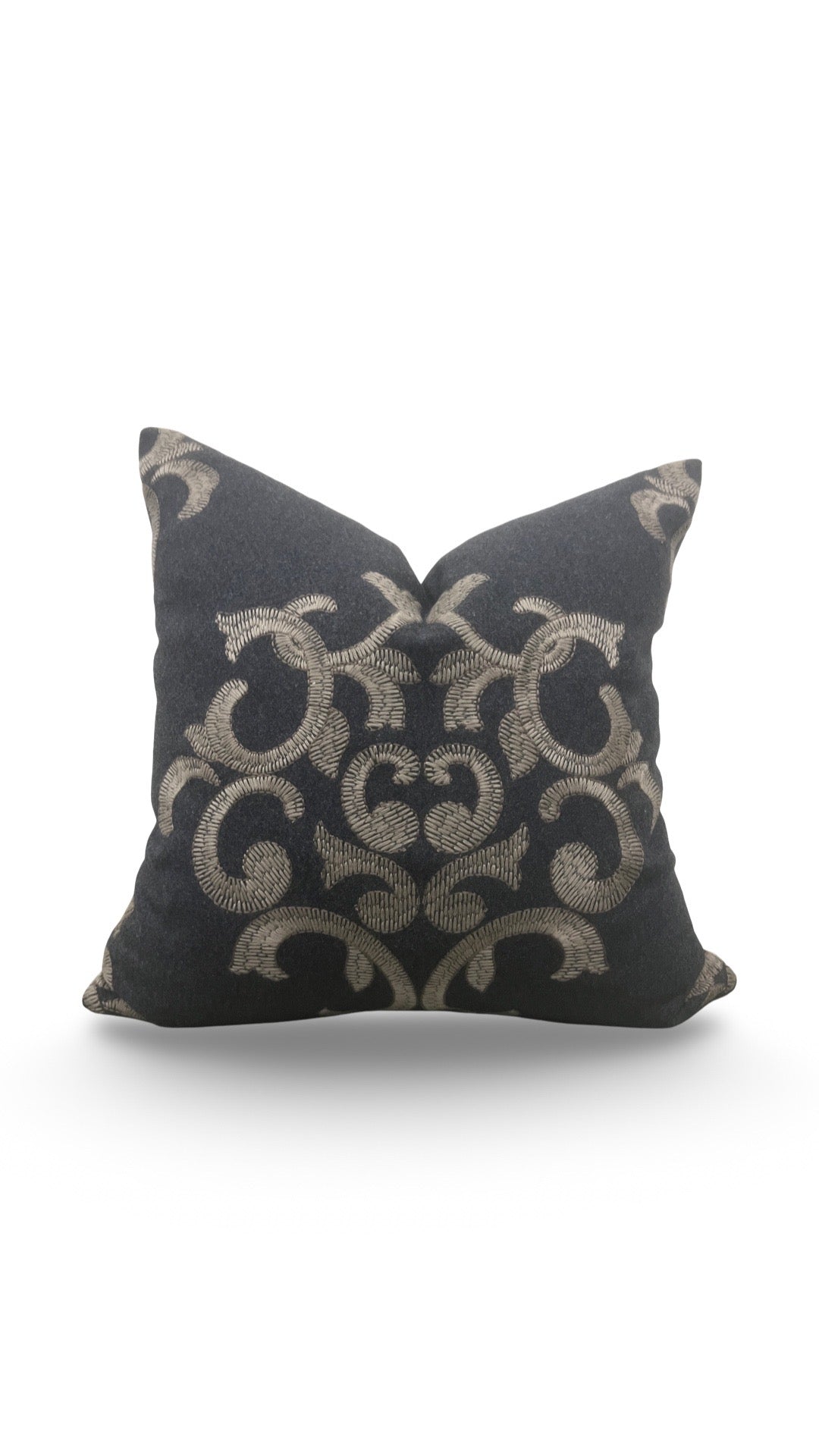 Schumacher Decorative Pillow Bryan Embroidered Wool 18x18" Knife Edge Cover
