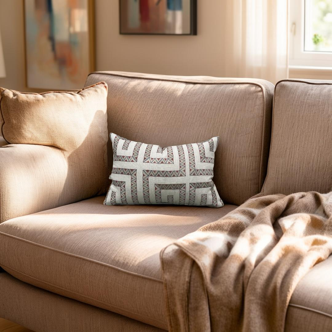 Lumbar Pillow Prado Embroidery Red 12x18" Knife Edge Cover