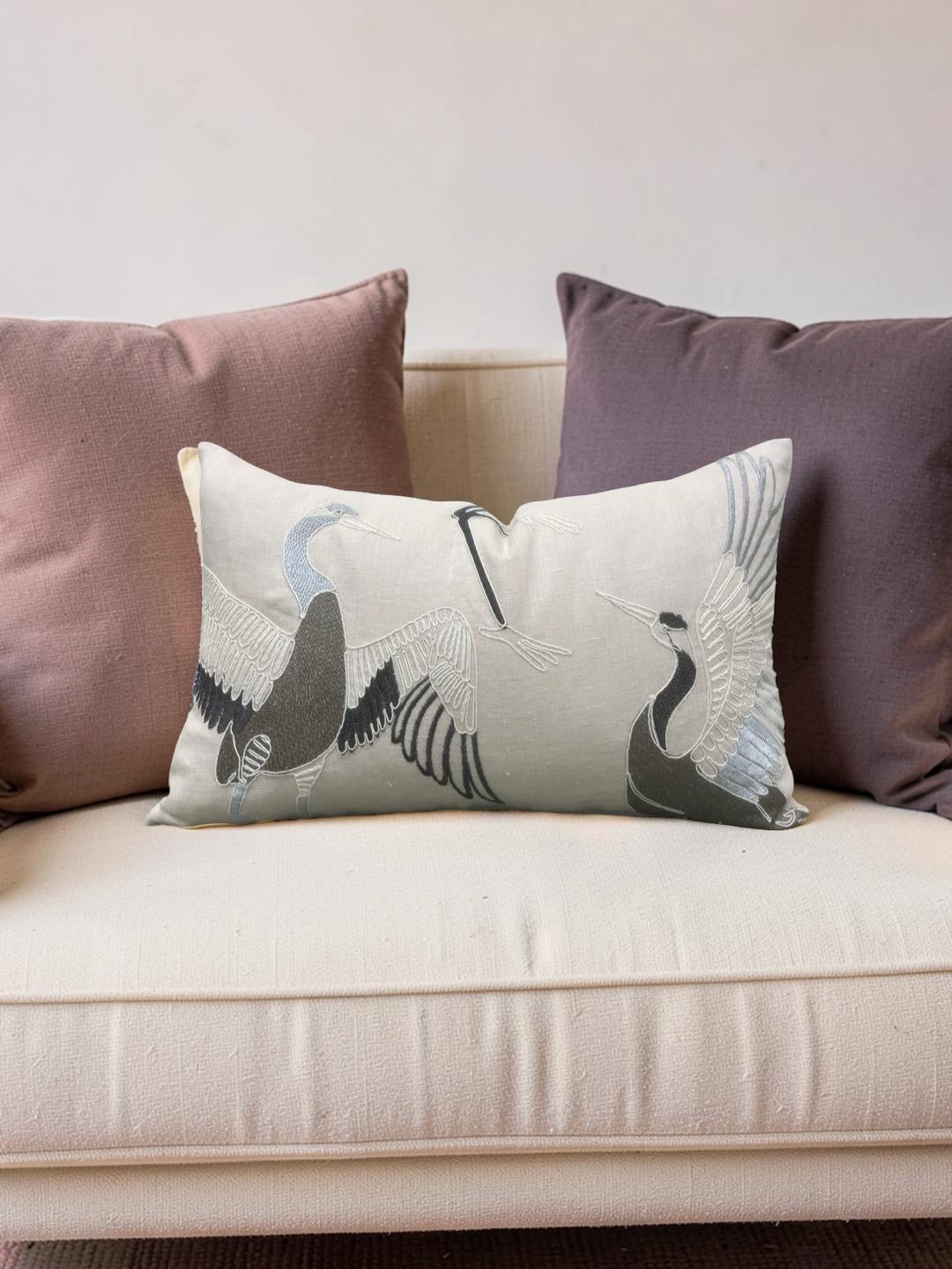 Lumbar Pillow Dancing Crane Earth 12x18" Knife Edge Cover