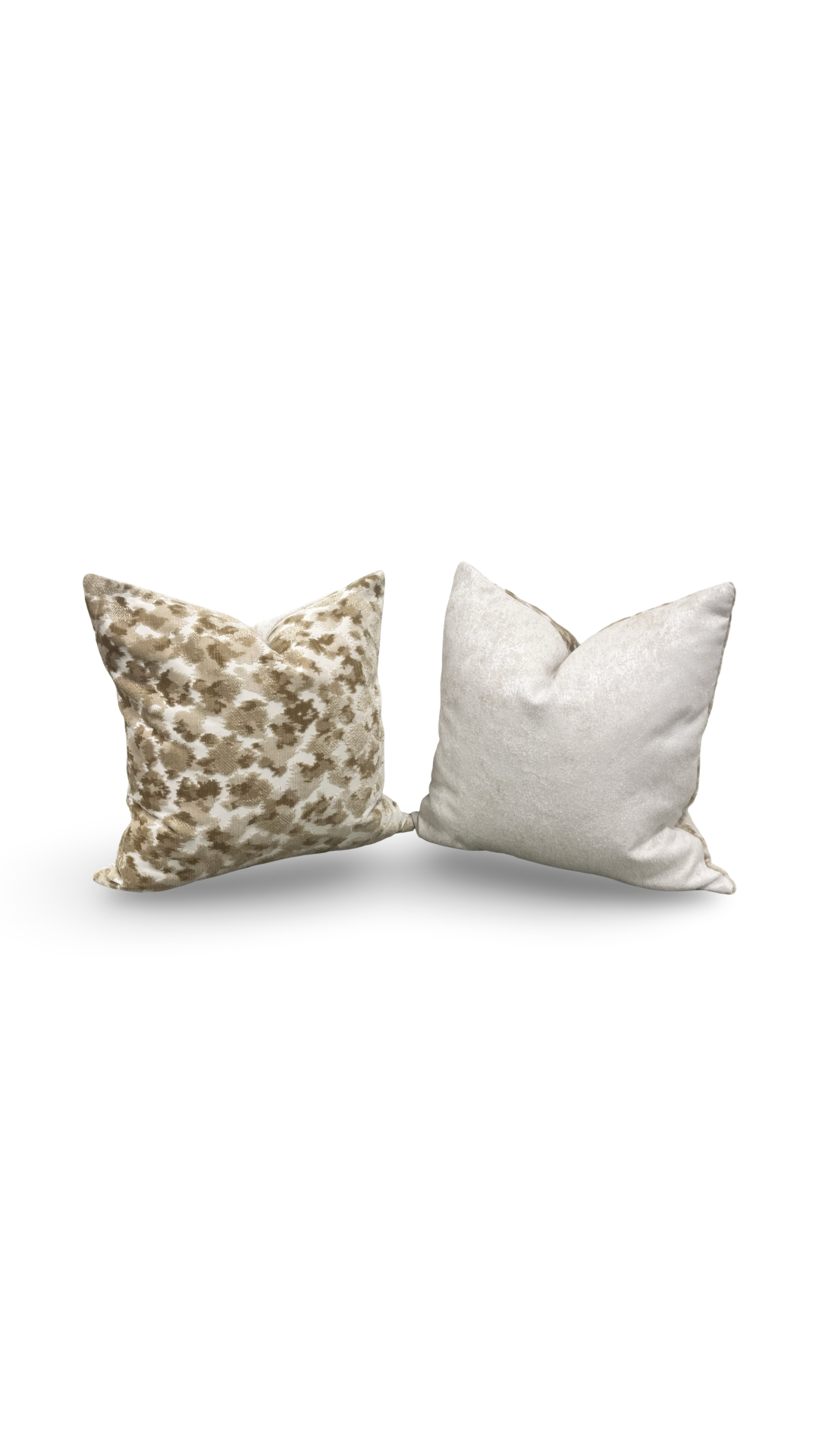 Tan and Cream Raised Velvet 18x18" Knife Edge Decorative Throw Pillow