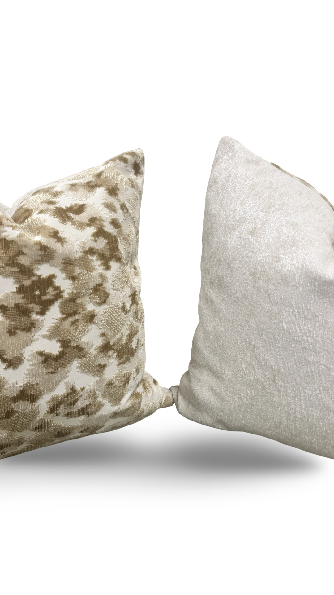 Tan and Cream Raised Velvet 18x18" Knife Edge Decorative Throw Pillow