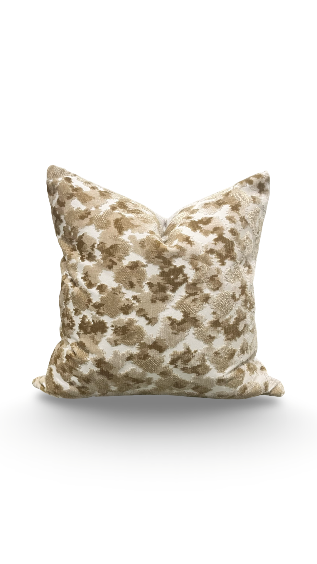 Tan and Cream Raised Velvet 18x18" Knife Edge Decorative Throw Pillow