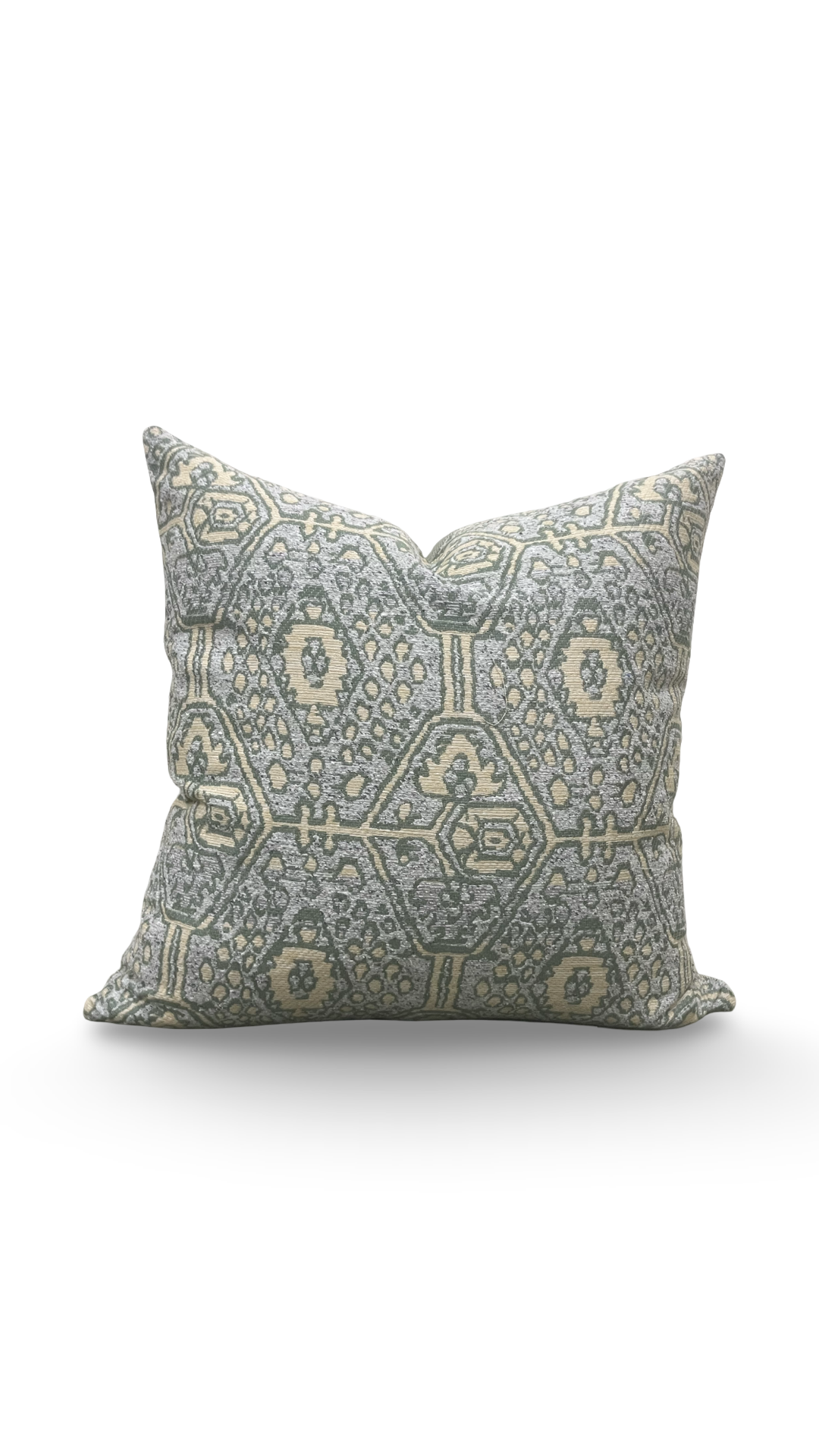 Decorative pillow with geometric pattern on a white background