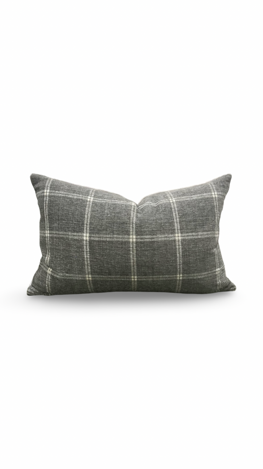 Taupe Grey Check Patterned 12X18" Knife Edge Decorative Lumbar Pillow