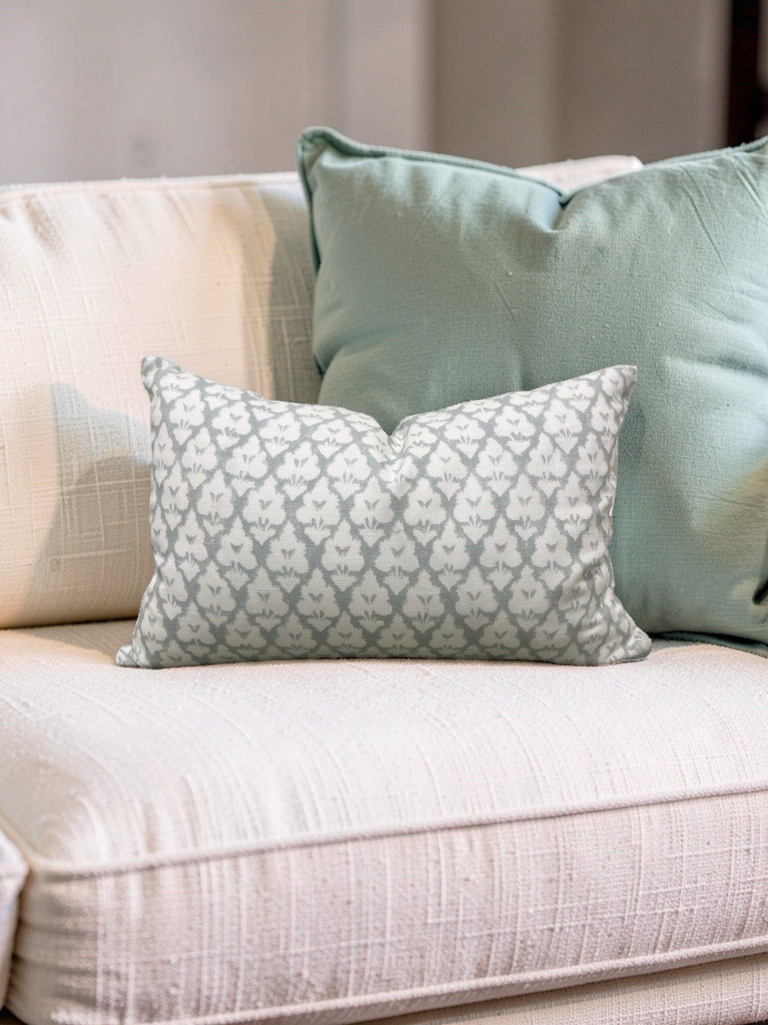Thibaut Fabric Lumbar Pillow Spa Blue 12x18" Knife Edge Cover