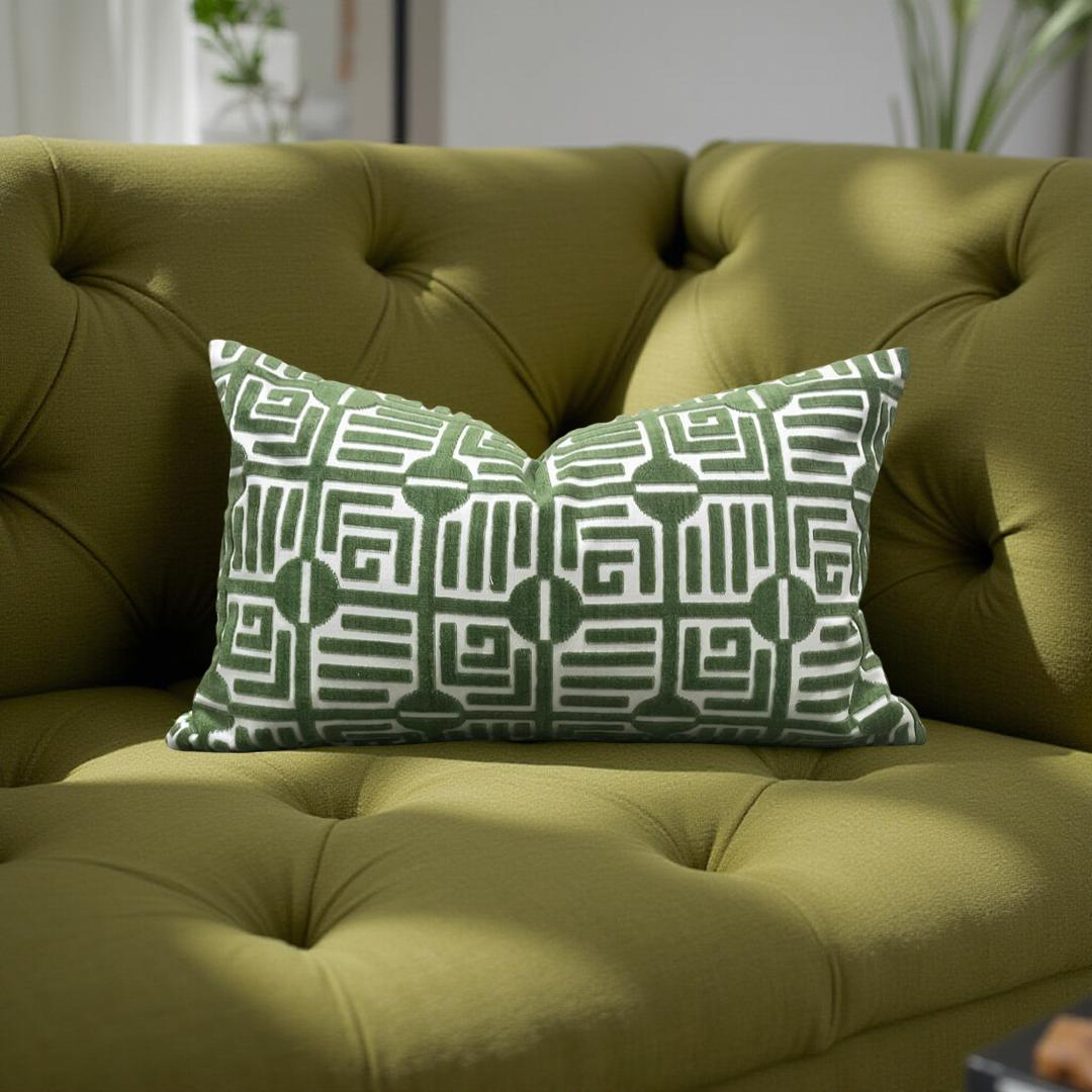 Designer Fabric Labyrinth Velvet Emerald 12X18" Knife Edge Decorative Lumbar Pillow