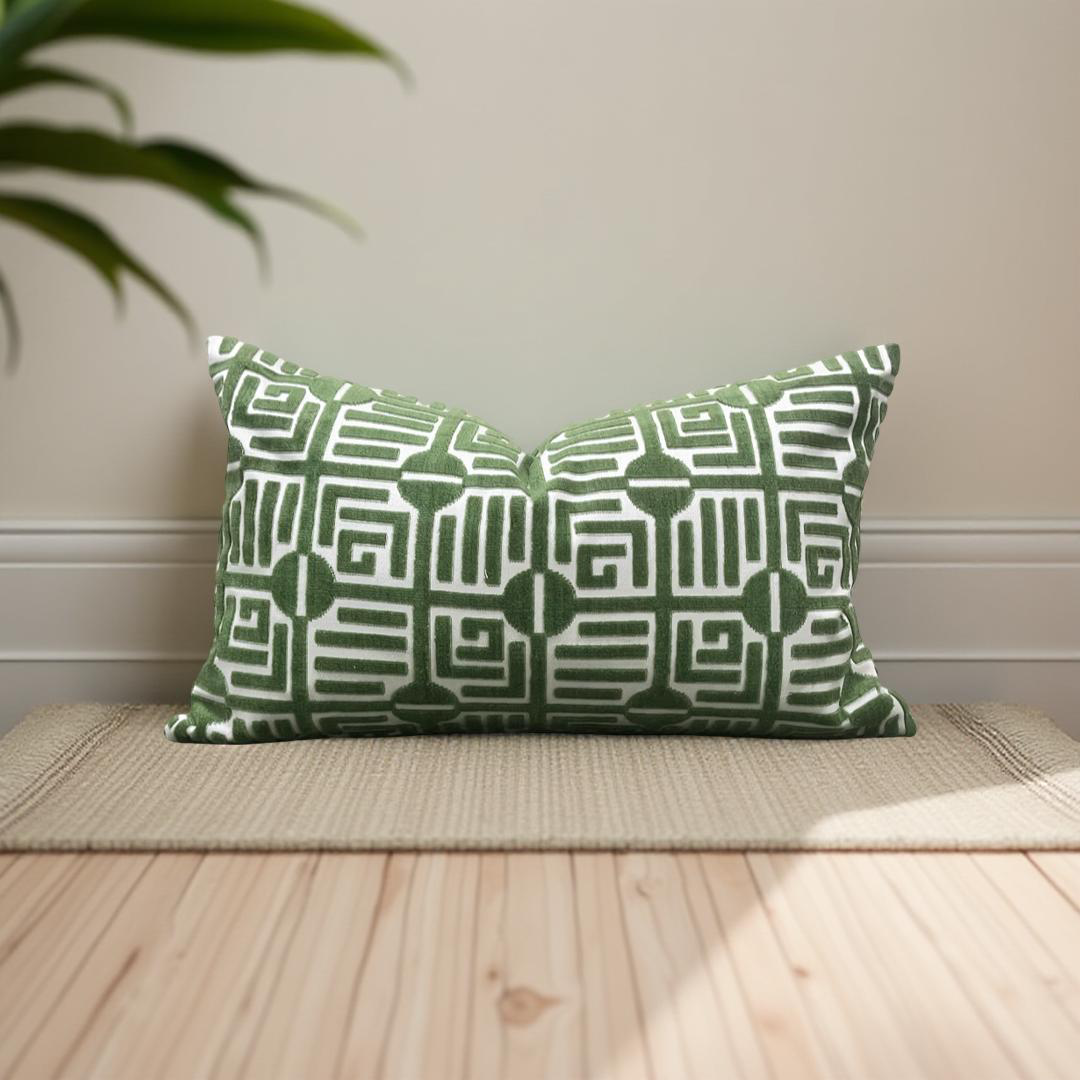 Designer Fabric Labyrinth Velvet Emerald 12X18" Knife Edge Decorative Lumbar Pillow