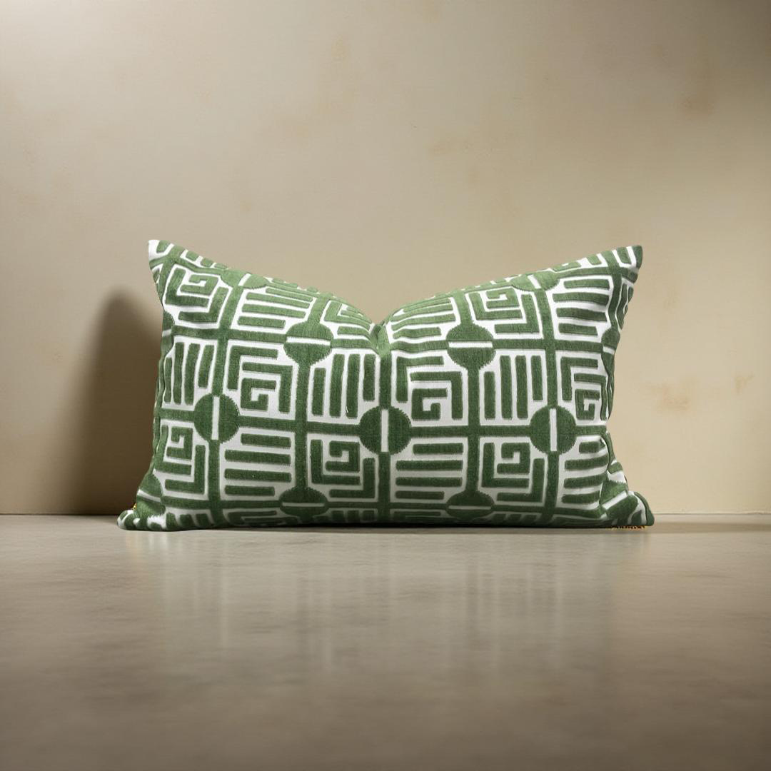 Designer Fabric Labyrinth Velvet Emerald 12X18" Knife Edge Decorative Lumbar Pillow
