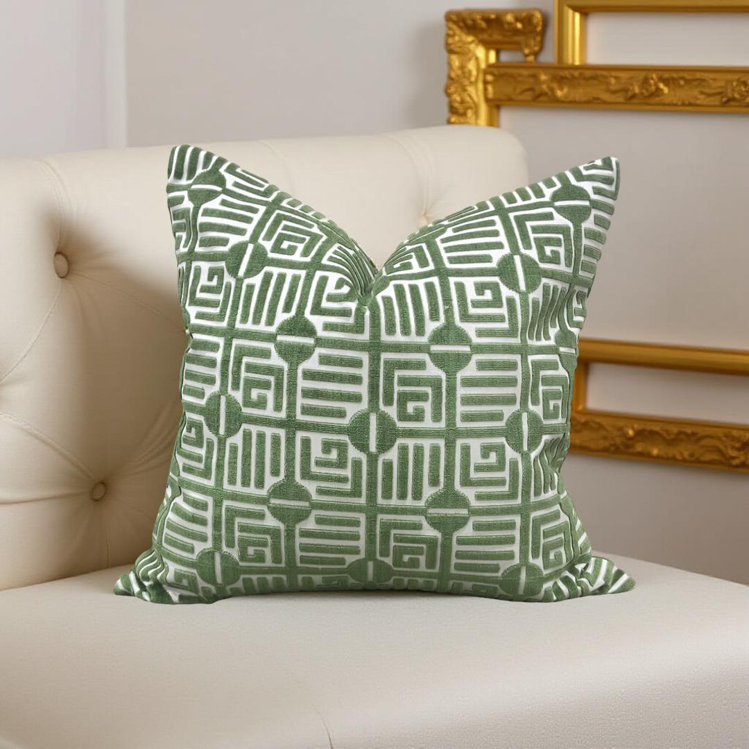 Designer Fabric Labyrinth Velvet Emerald 20x20" Knife Edge Decorative Throw Pillow