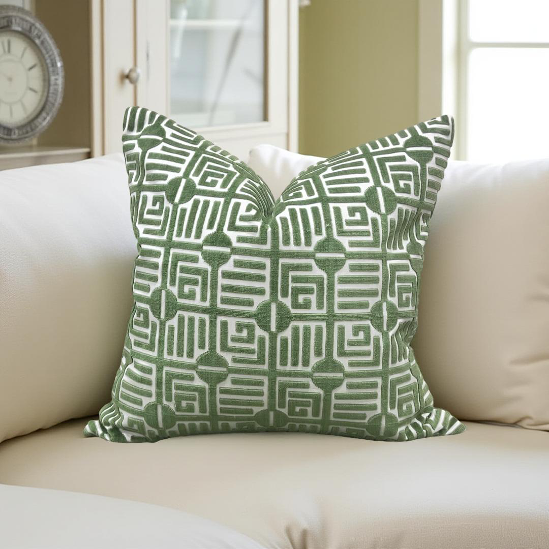 Designer Fabric Labyrinth Velvet Emerald 20x20" Knife Edge Decorative Throw Pillow