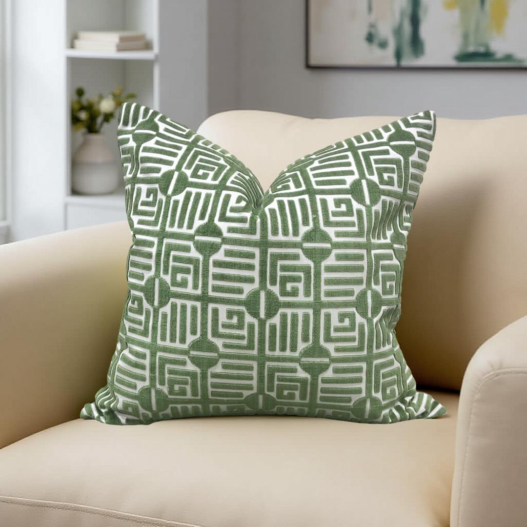 Designer Fabric Labyrinth Velvet Emerald 20x20" Knife Edge Decorative Throw Pillow