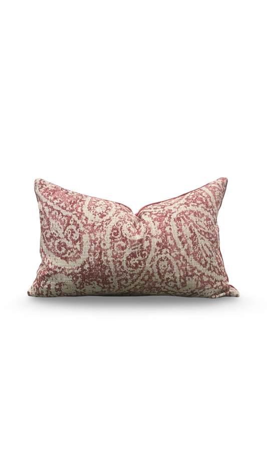 Tan and Red Paisley 12X18" Knife Edge Decorative Lumbar Pillow