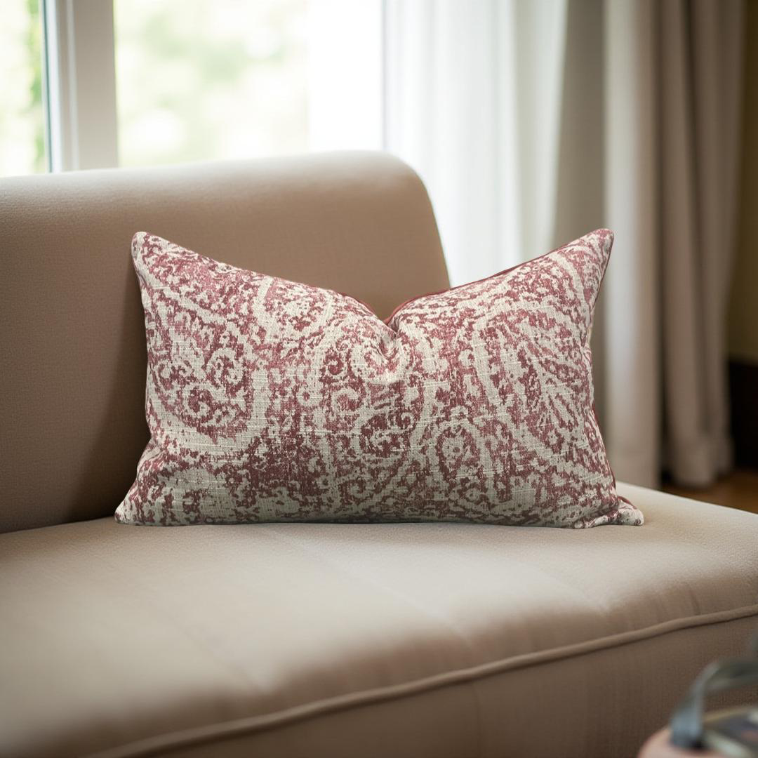 Tan and Red Paisley 12X18" Knife Edge Decorative Lumbar Pillow