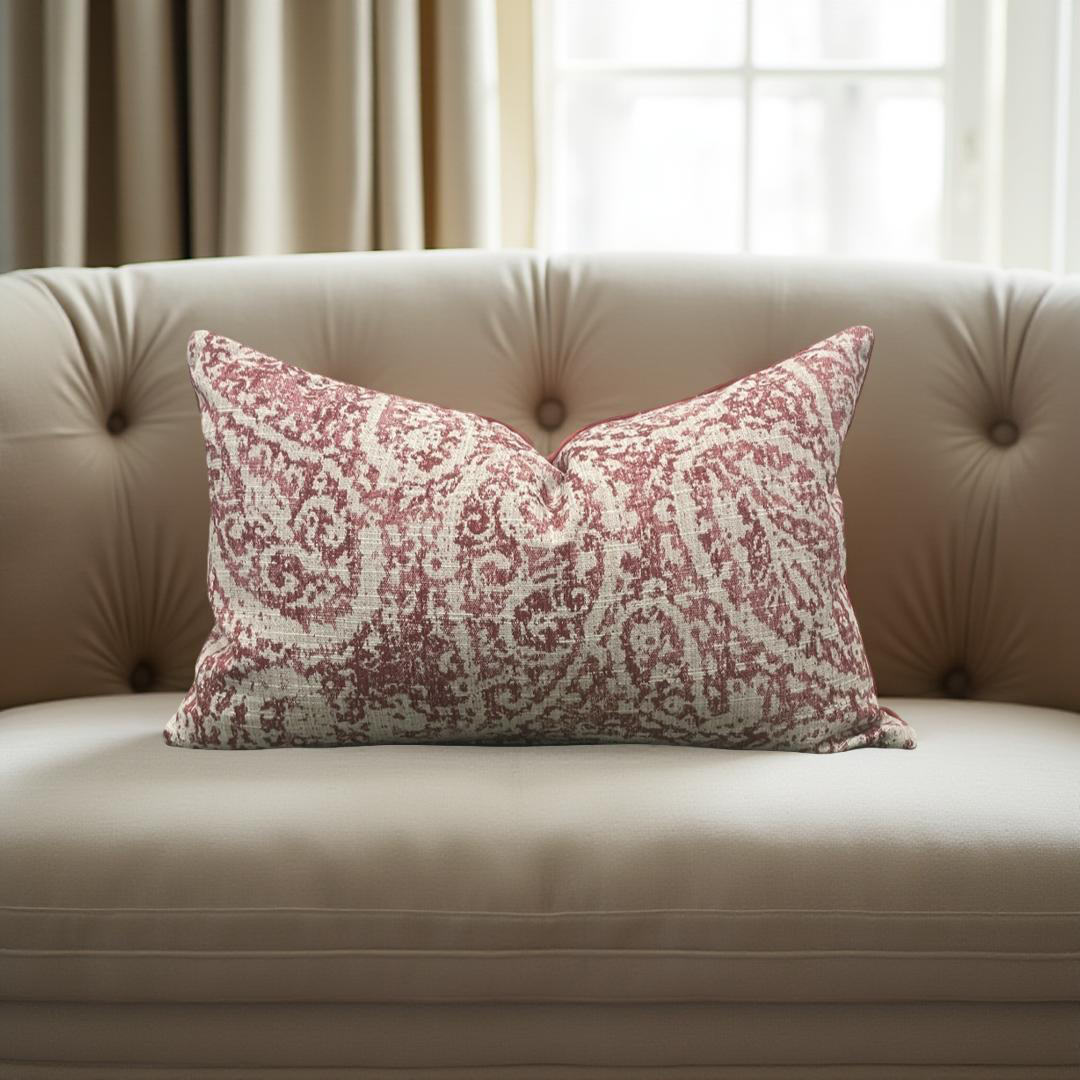Tan and Red Paisley 12X18" Knife Edge Decorative Lumbar Pillow