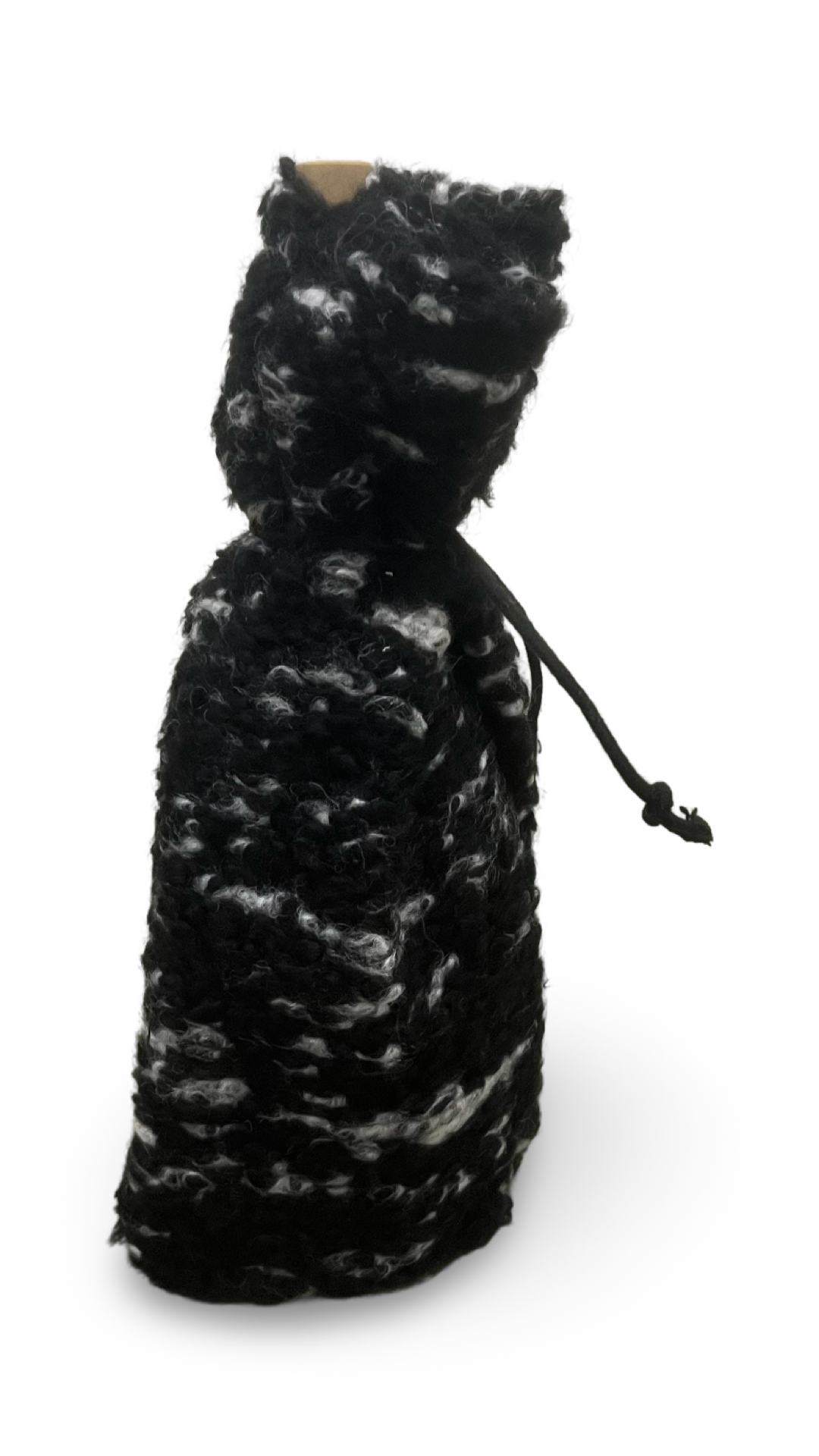 Black and Grey Fuzzy Wine Bottle Bag