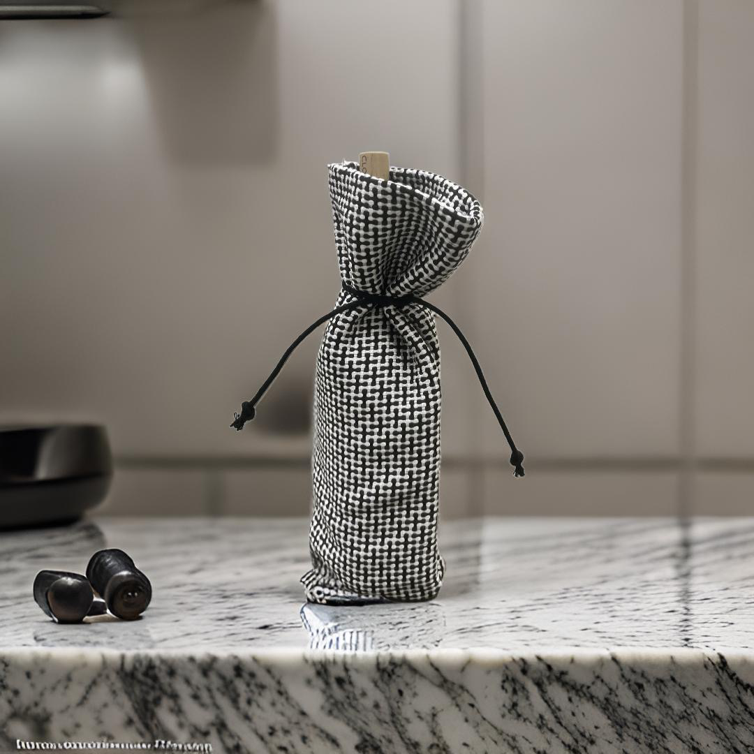 Brown and White Weave Wine Bottle Bag
