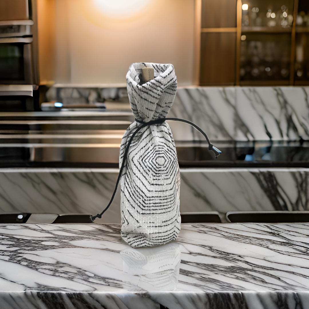 White with Black Stitching Velvet Wine Bottle Bag
