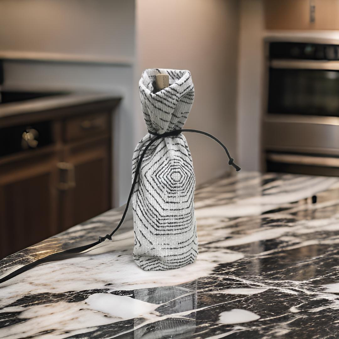 White with Black Stitching Velvet Wine Bottle Bag