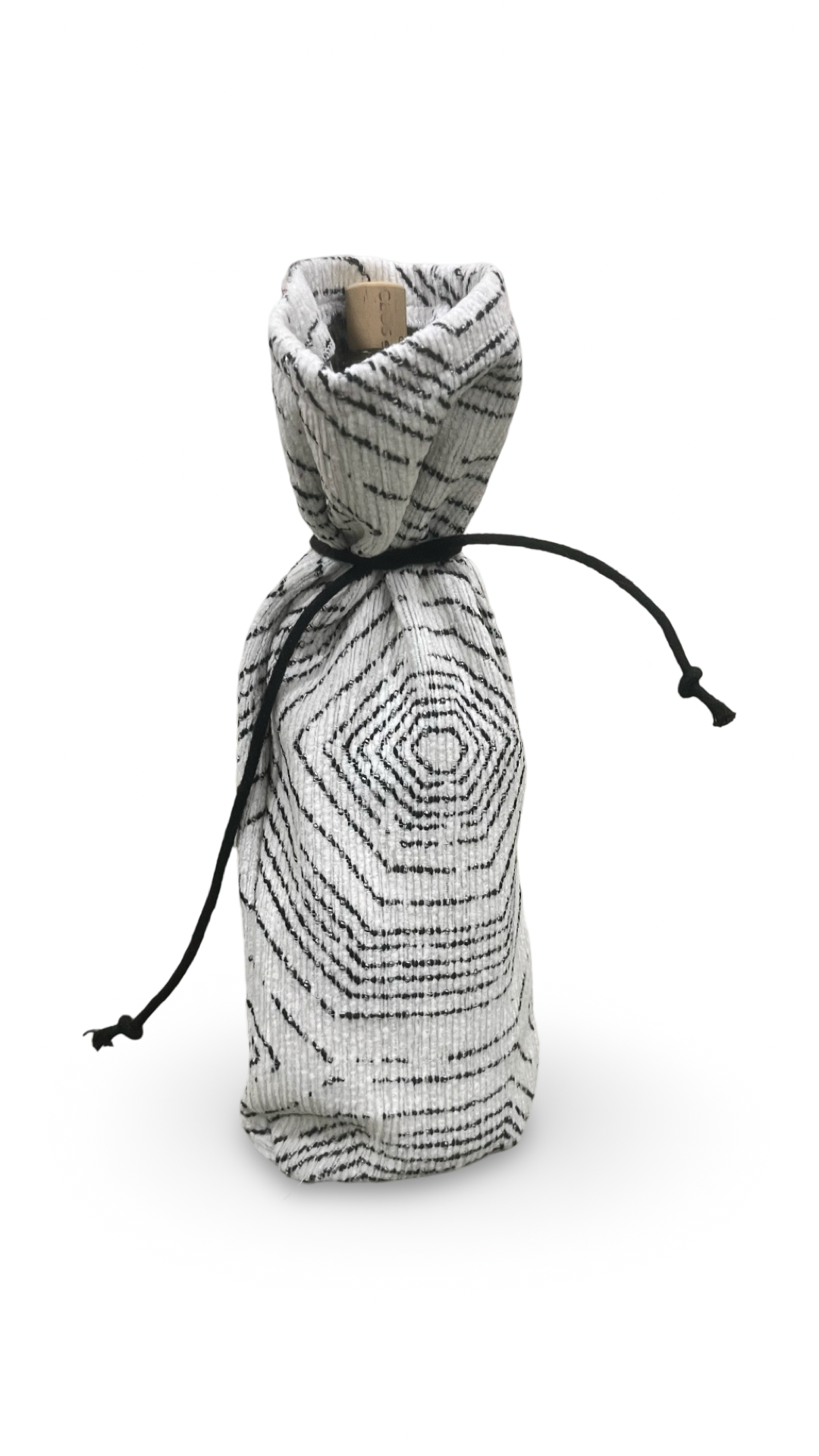 White with Black Stitching Velvet Wine Bottle Bag