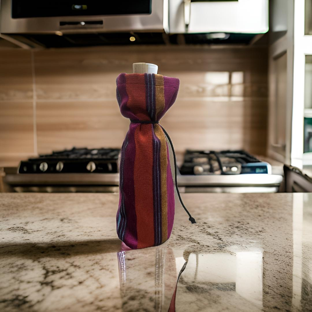 Fuchsia and Multi Colored Velvet Wine Bottle Bag