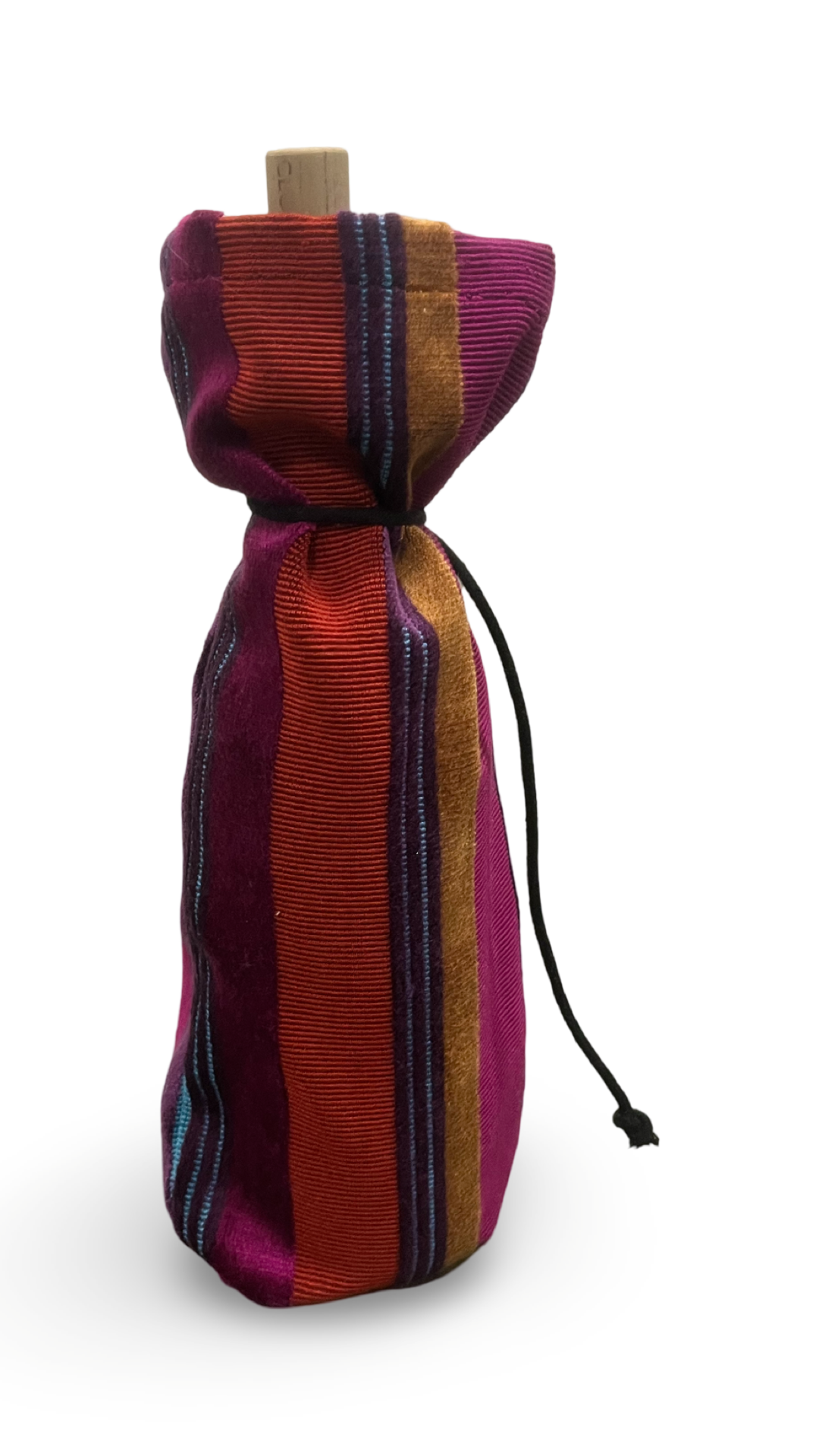 Fuchsia and Multi Colored Velvet Wine Bottle Bag