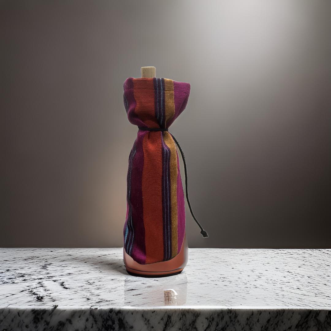 Fuchsia and Multi Colored Velvet Wine Bottle Bag