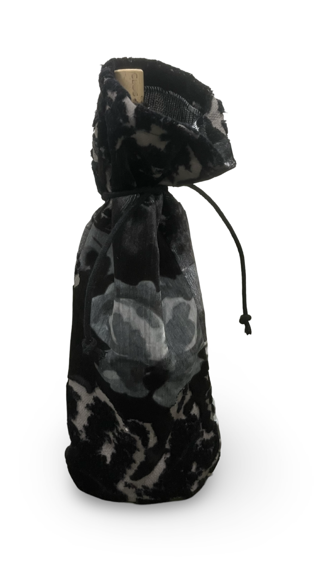 Black and Grey Velvet Floral Patterned Wine Bottle Bag