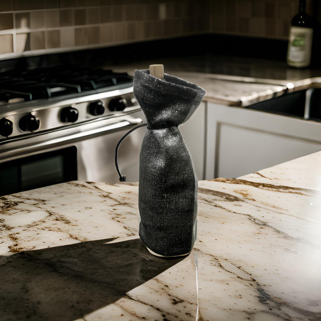 Charcoal Shimmery Soft Wine Bottle Bag