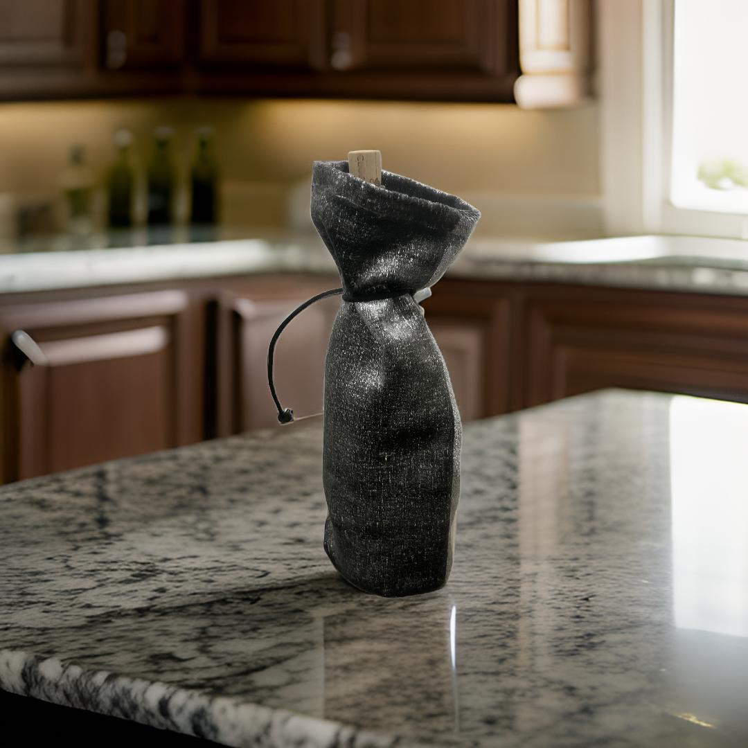 Charcoal Shimmery Soft Wine Bottle Bag