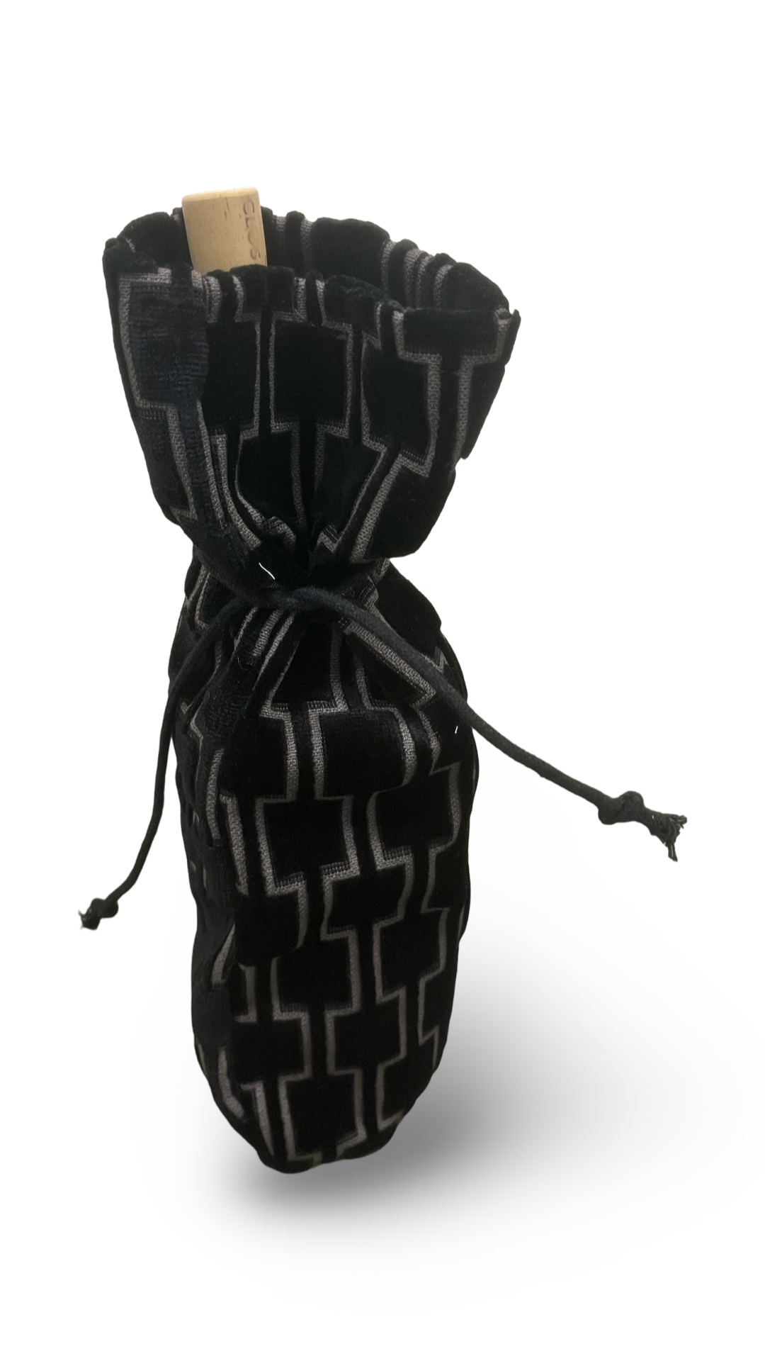 Black Raised Geometric Velvet Wine Bottle Bag