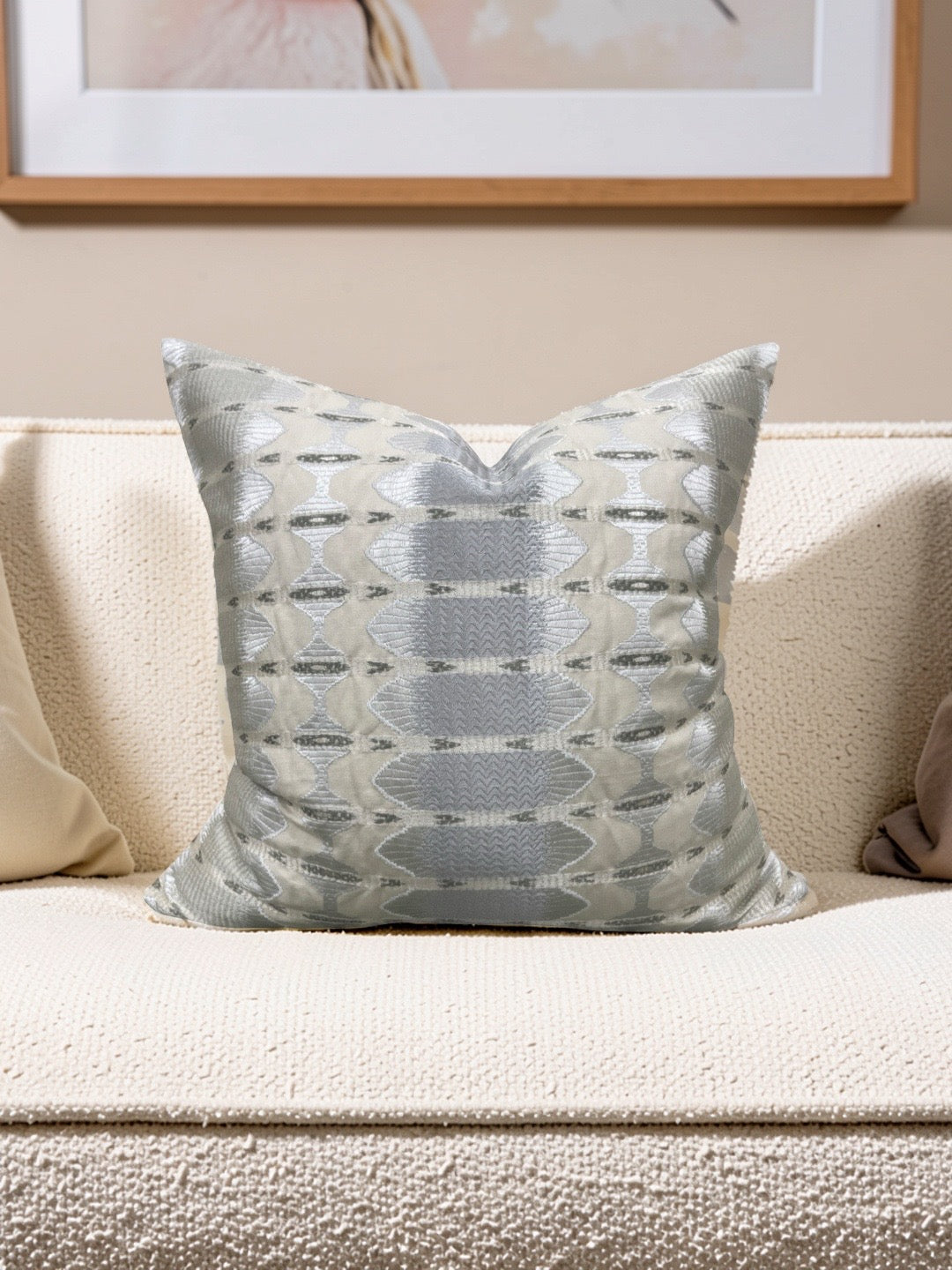 Jim Thompson Embroidered Fabric Decorative Pillow Sulawesi Stripe Cloud 22x22" Knife Edge Cover
