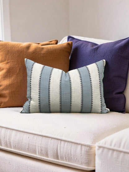 Schumacher Fabric Lumbar Pillow Isolde Stripe Matelasse Sky 12x18" Knife Edge Cover