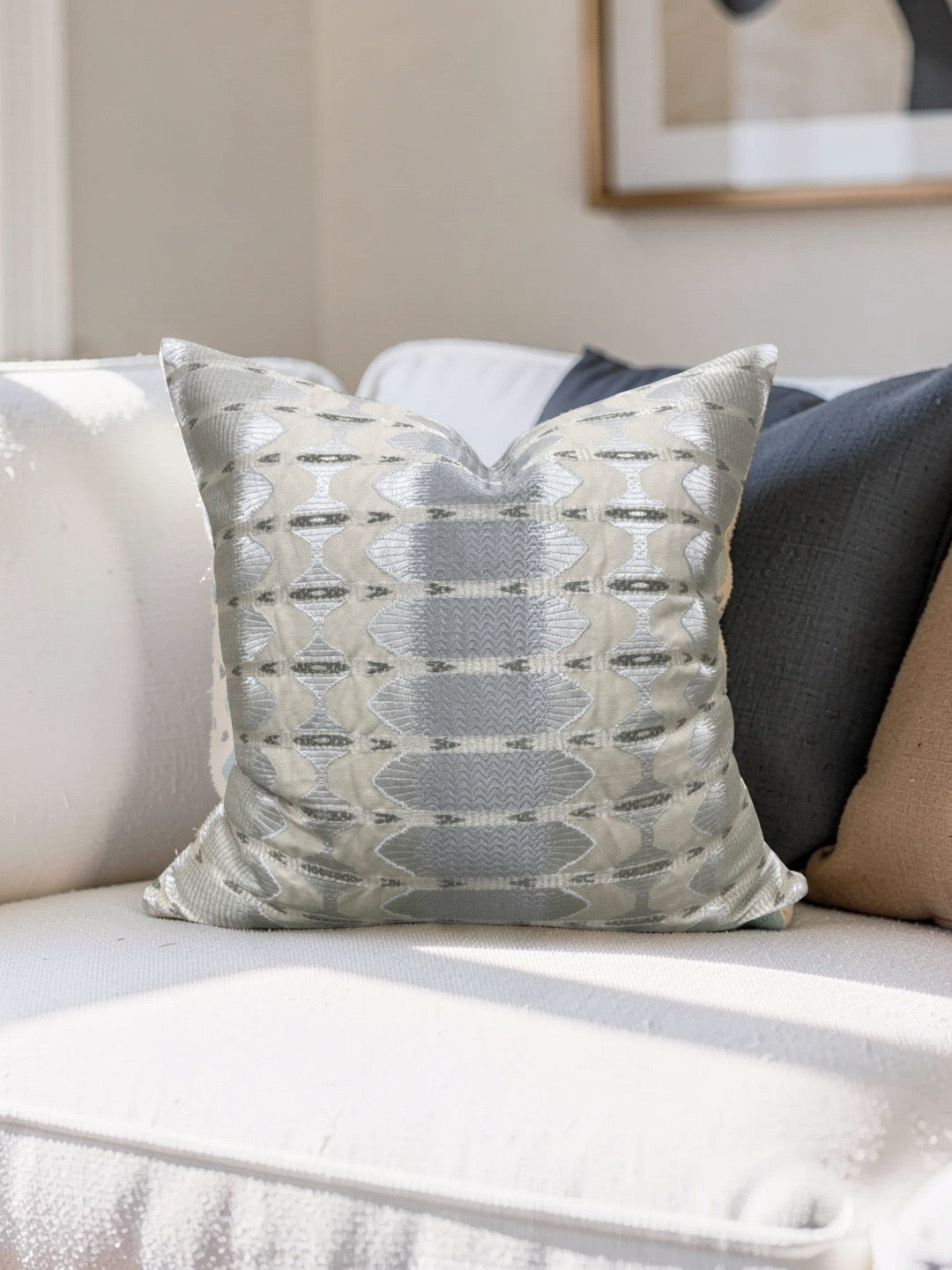 Jim Thompson Embroidered Fabric Decorative Pillow Sulawesi Stripe Cloud 22x22" Knife Edge Cover