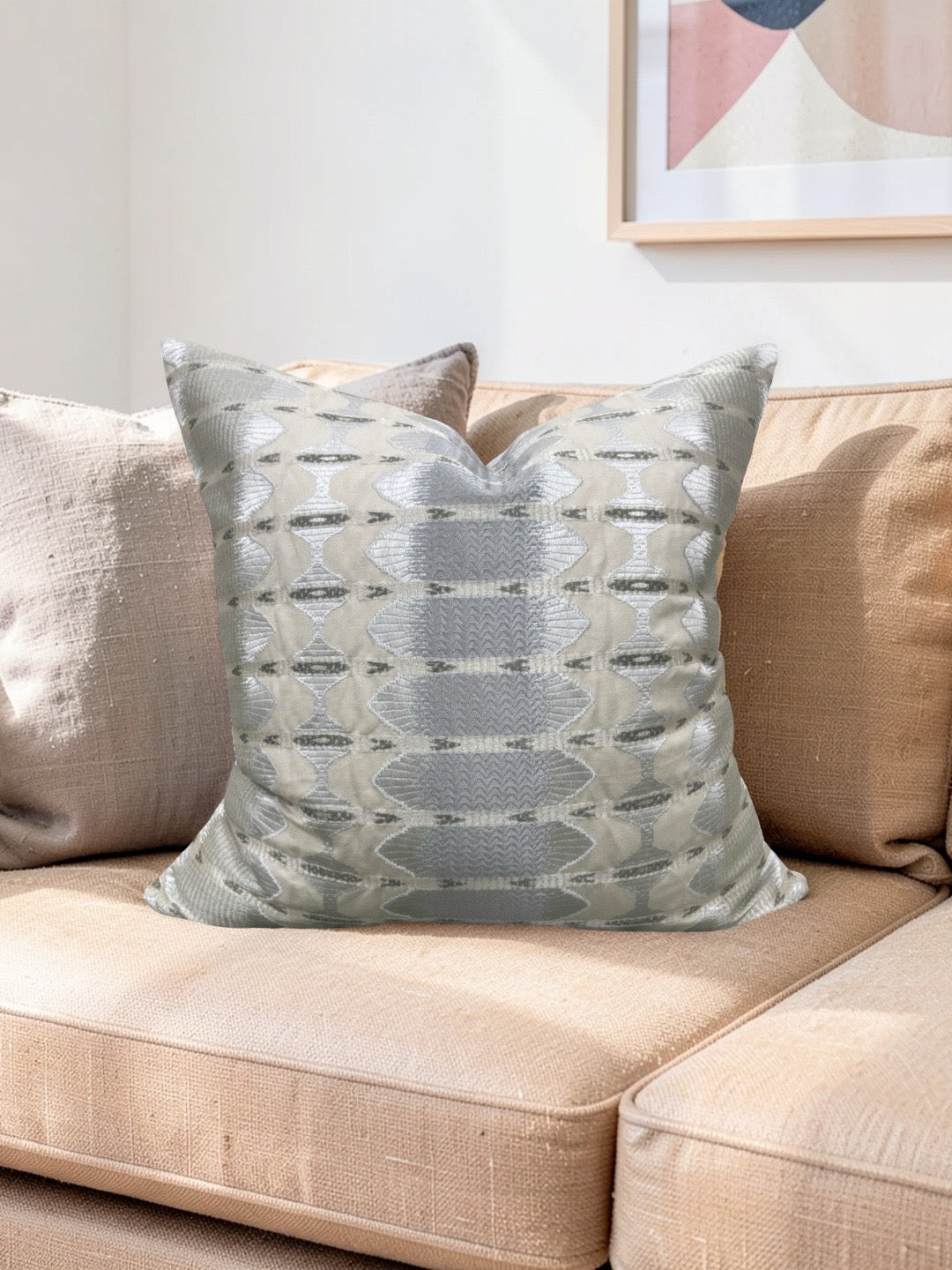 Jim Thompson Embroidered Fabric Decorative Pillow Sulawesi Stripe Cloud 22x22" Knife Edge Cover
