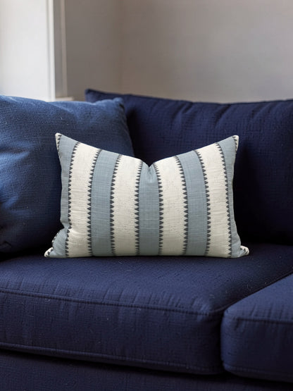 Schumacher Fabric Lumbar Pillow Isolde Stripe Matelasse Sky 12x18" Knife Edge Cover