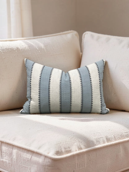 Schumacher Fabric Lumbar Pillow Isolde Stripe Matelasse Sky 12x18" Knife Edge Cover