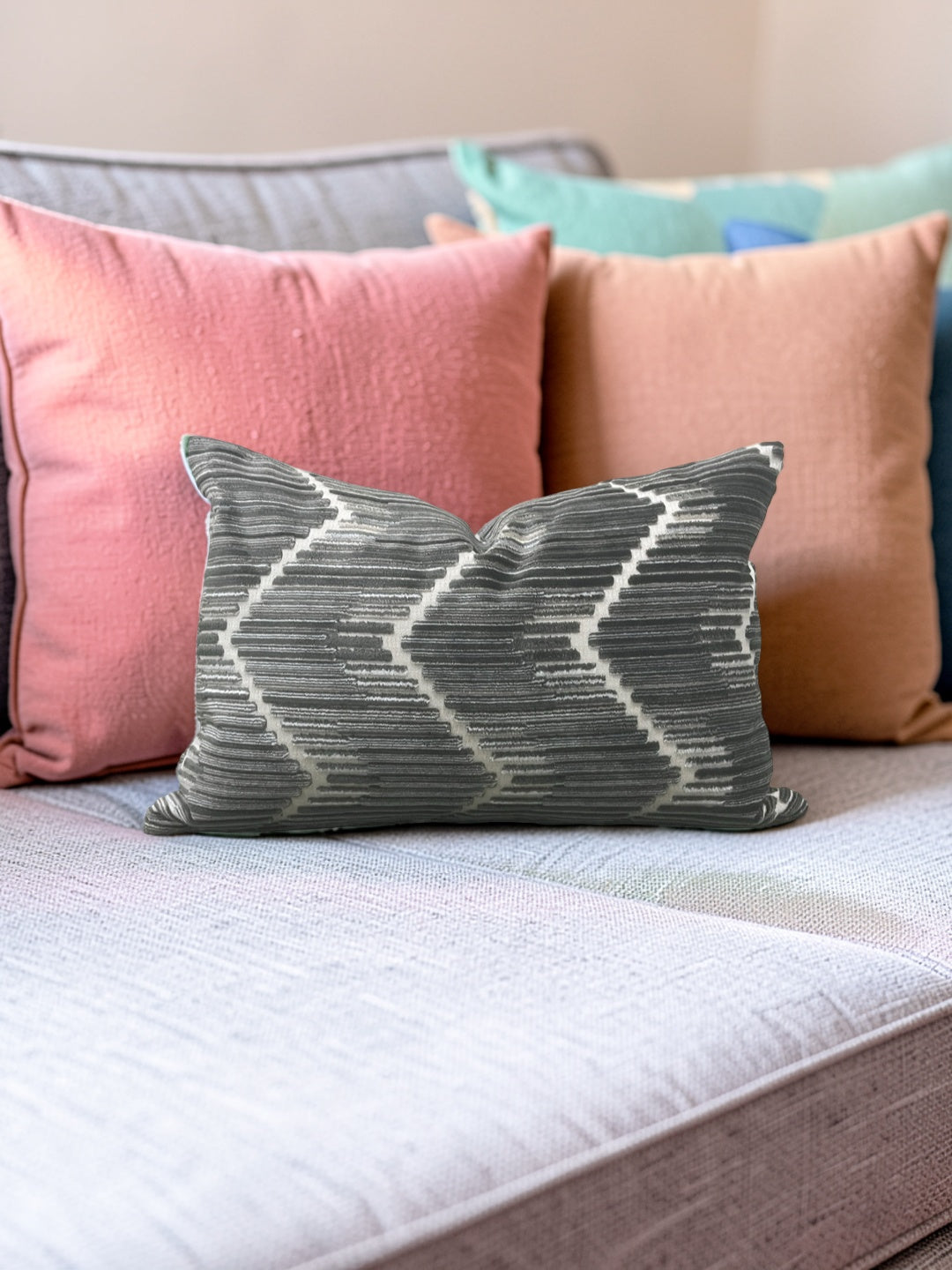 Kravet Fabric Lumbar Pillow Highs And Lows Anthracite 12x18" Knife Edge Cover