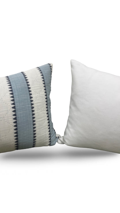 Schumacher Fabric Lumbar Pillow Isolde Stripe Matelasse Sky 12x18" Knife Edge Cover