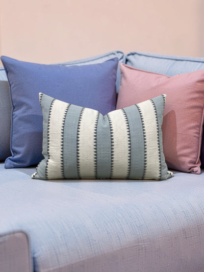 Schumacher Fabric Lumbar Pillow Isolde Stripe Matelasse Sky 12x18" Knife Edge Cover