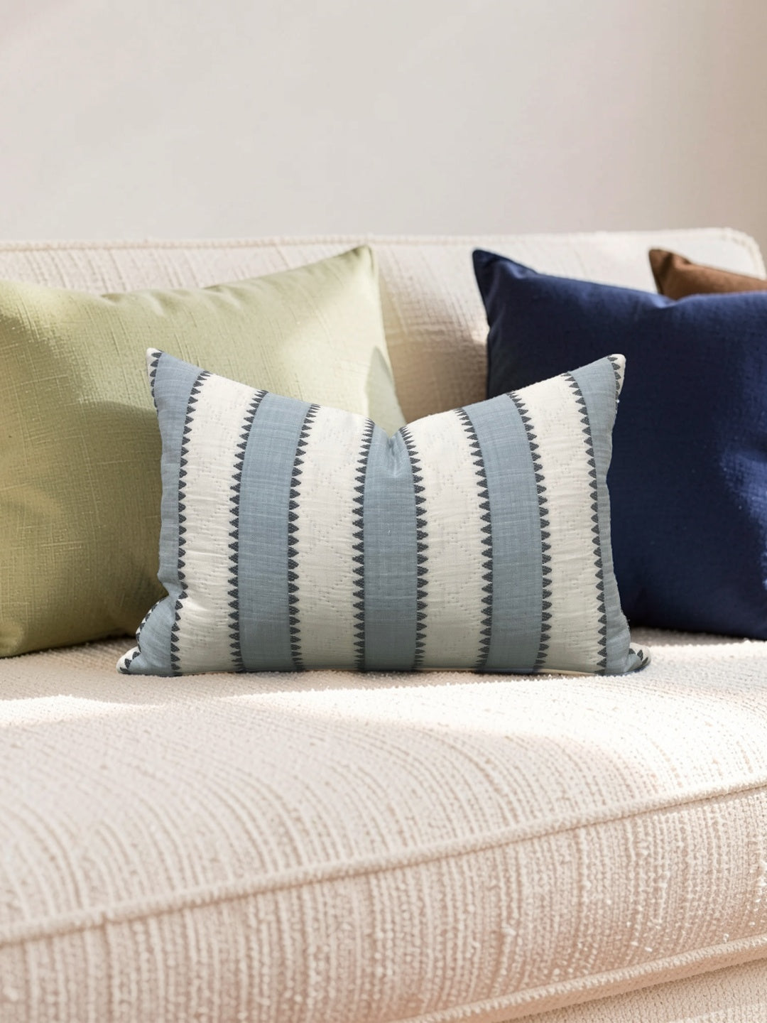 Schumacher Fabric Lumbar Pillow Isolde Stripe Matelasse Sky 12x18" Knife Edge Cover