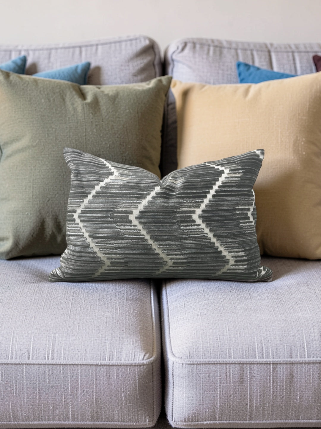 Kravet Fabric Lumbar Pillow Highs And Lows Anthracite 12x18" Knife Edge Cover