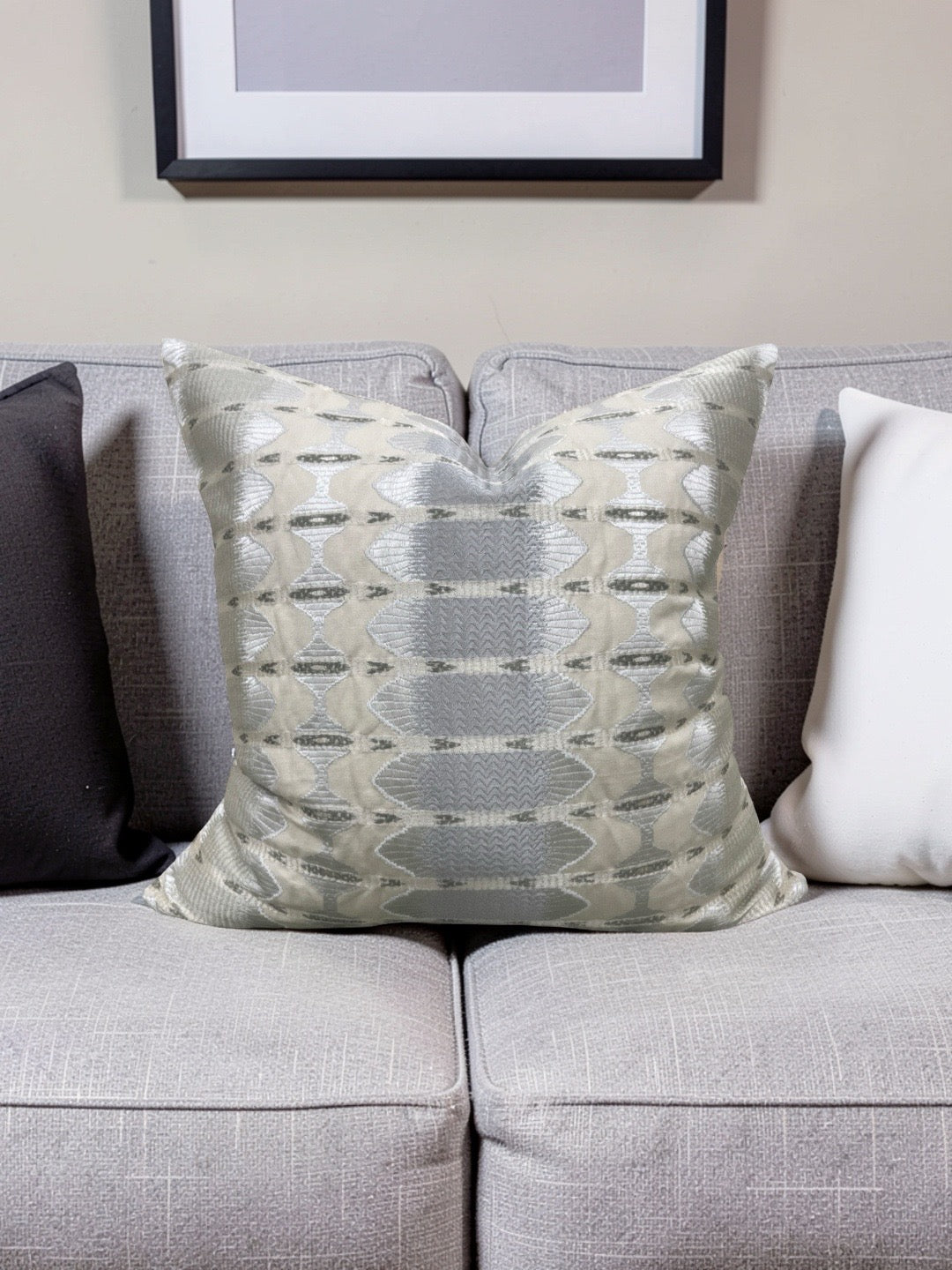 Jim Thompson Embroidered Fabric Decorative Pillow Sulawesi Stripe Cloud 22x22" Knife Edge Cover