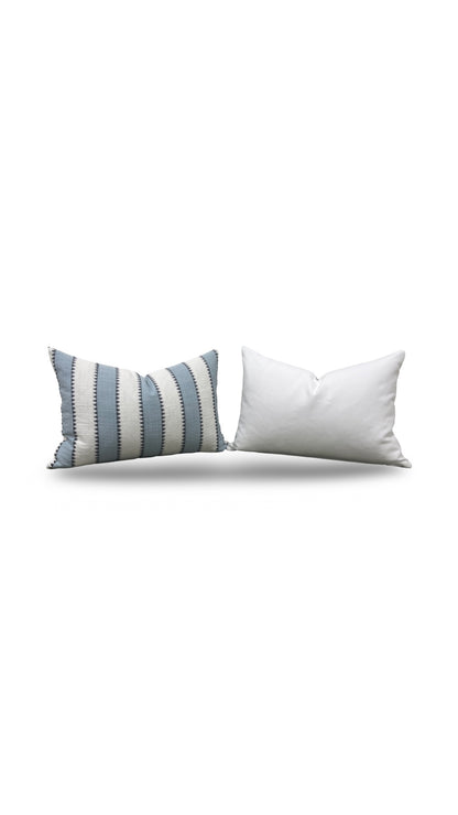 Schumacher Fabric Lumbar Pillow Isolde Stripe Matelasse Sky 12x18" Knife Edge Cover
