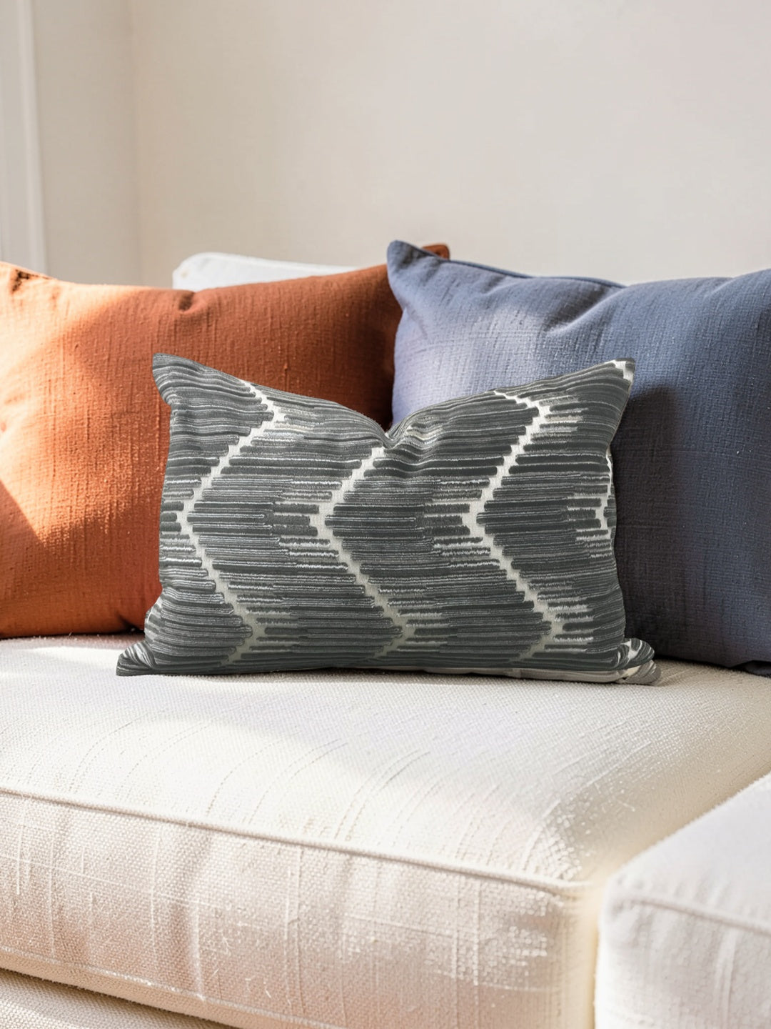Kravet Fabric Lumbar Pillow Highs And Lows Anthracite 12x18" Knife Edge Cover