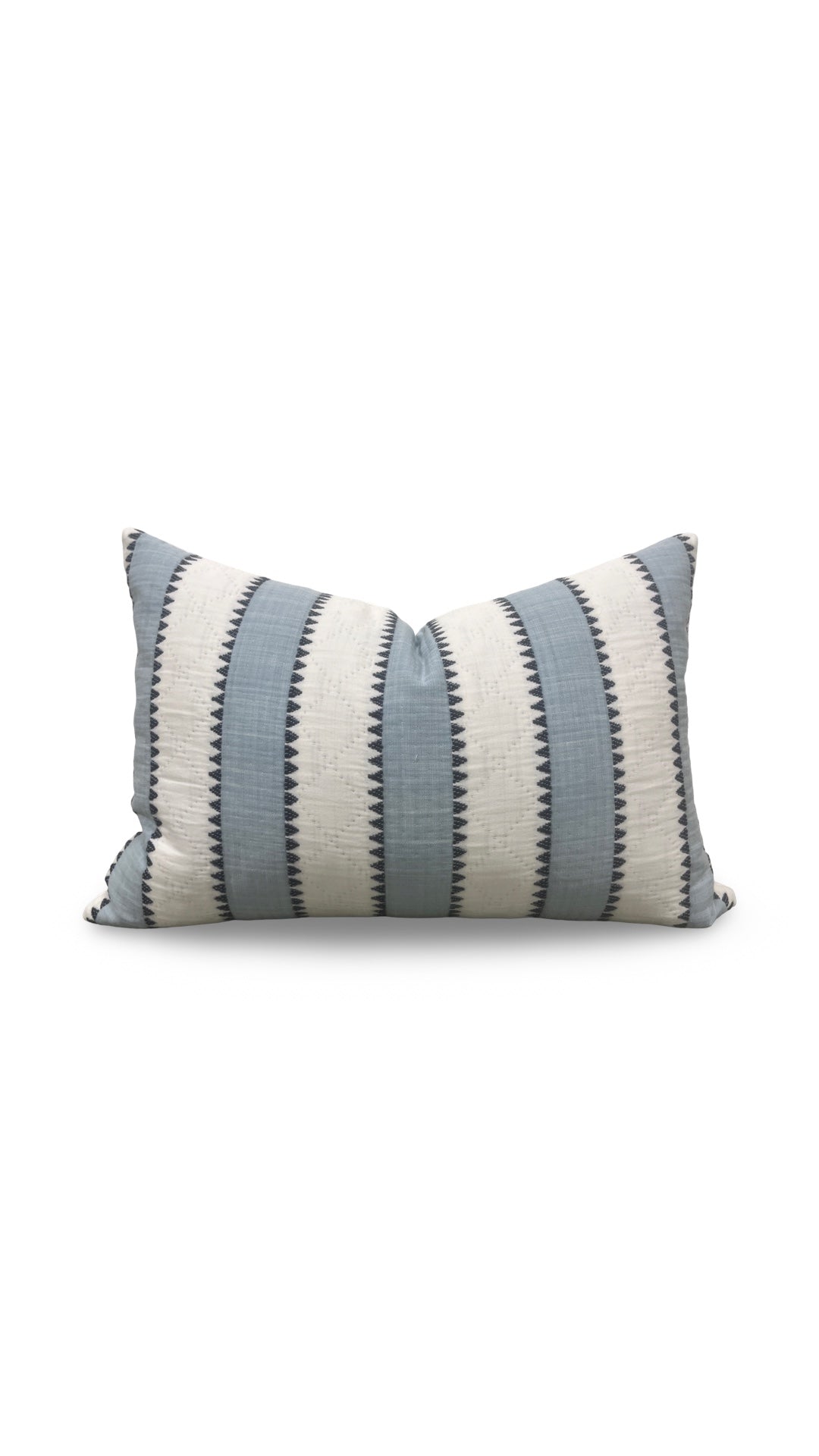 Schumacher Fabric Lumbar Pillow Isolde Stripe Matelasse Sky 12x18" Knife Edge Cover