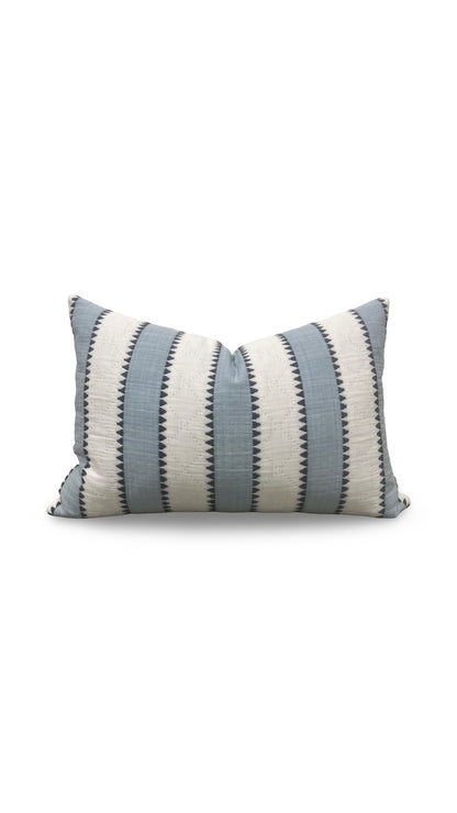 Schumacher Fabric Lumbar Pillow Isolde Stripe Matelasse Sky 12x18" Knife Edge Cover