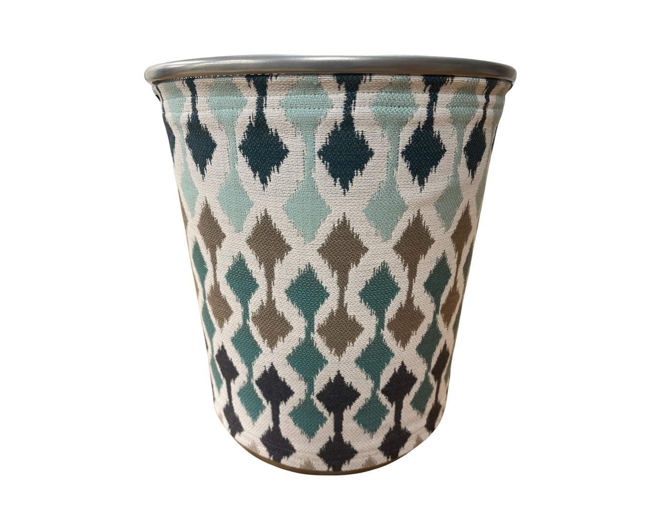 White, Blue, Tan, and Brown Decorative Waste Basket Bin