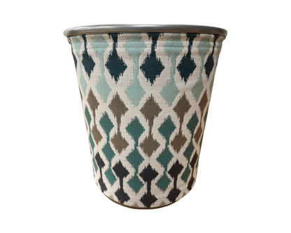 White, Blue, Tan, and Brown Decorative Waste Basket Bin