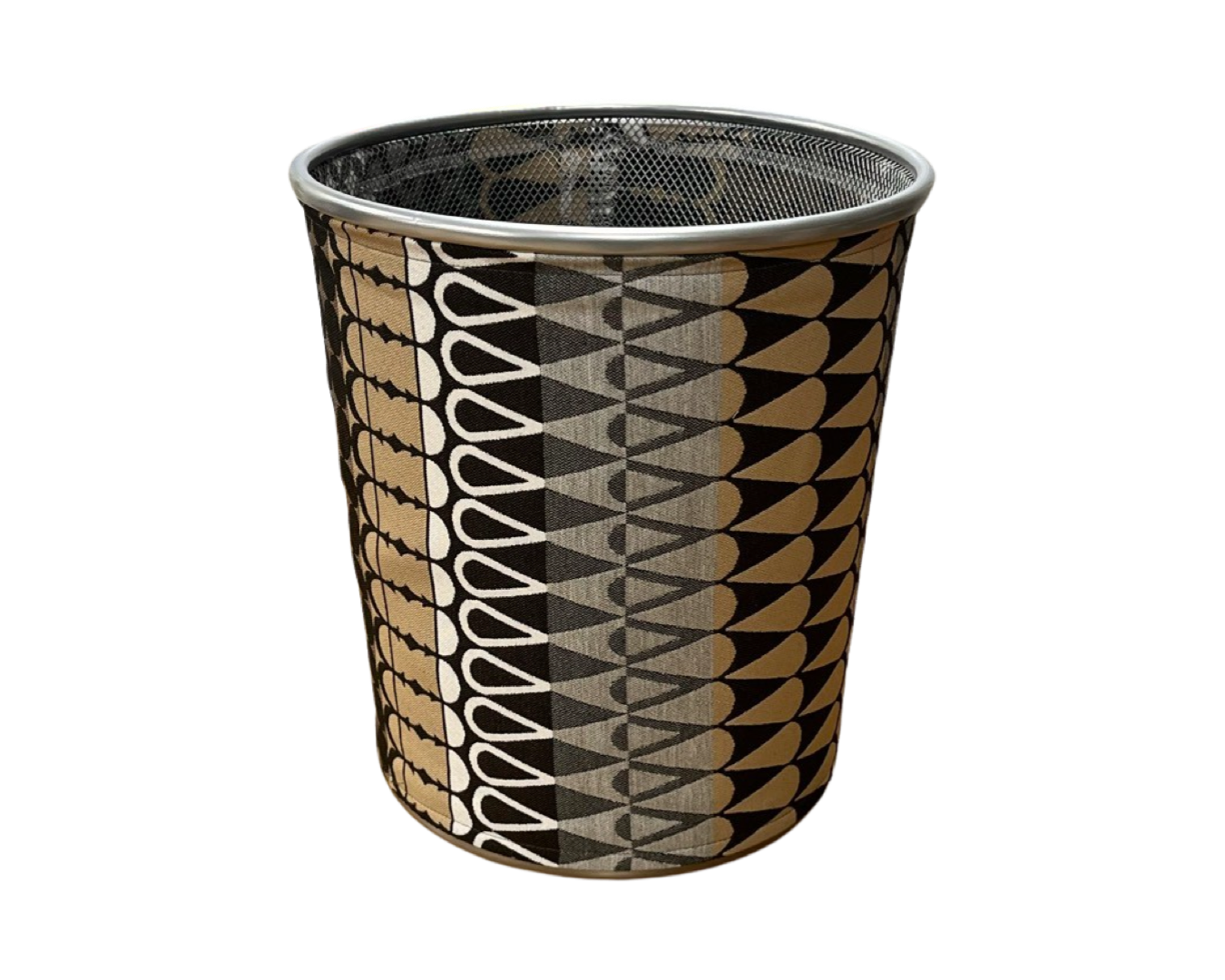 Black, Brown, and Grey ZigZag Patterned Decorative Waste Basket Bin